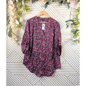 TORRID Women's Harper Shirt  Floral Popover 3/4 Sleeve V-Neck Size 1 / US 1X NEW